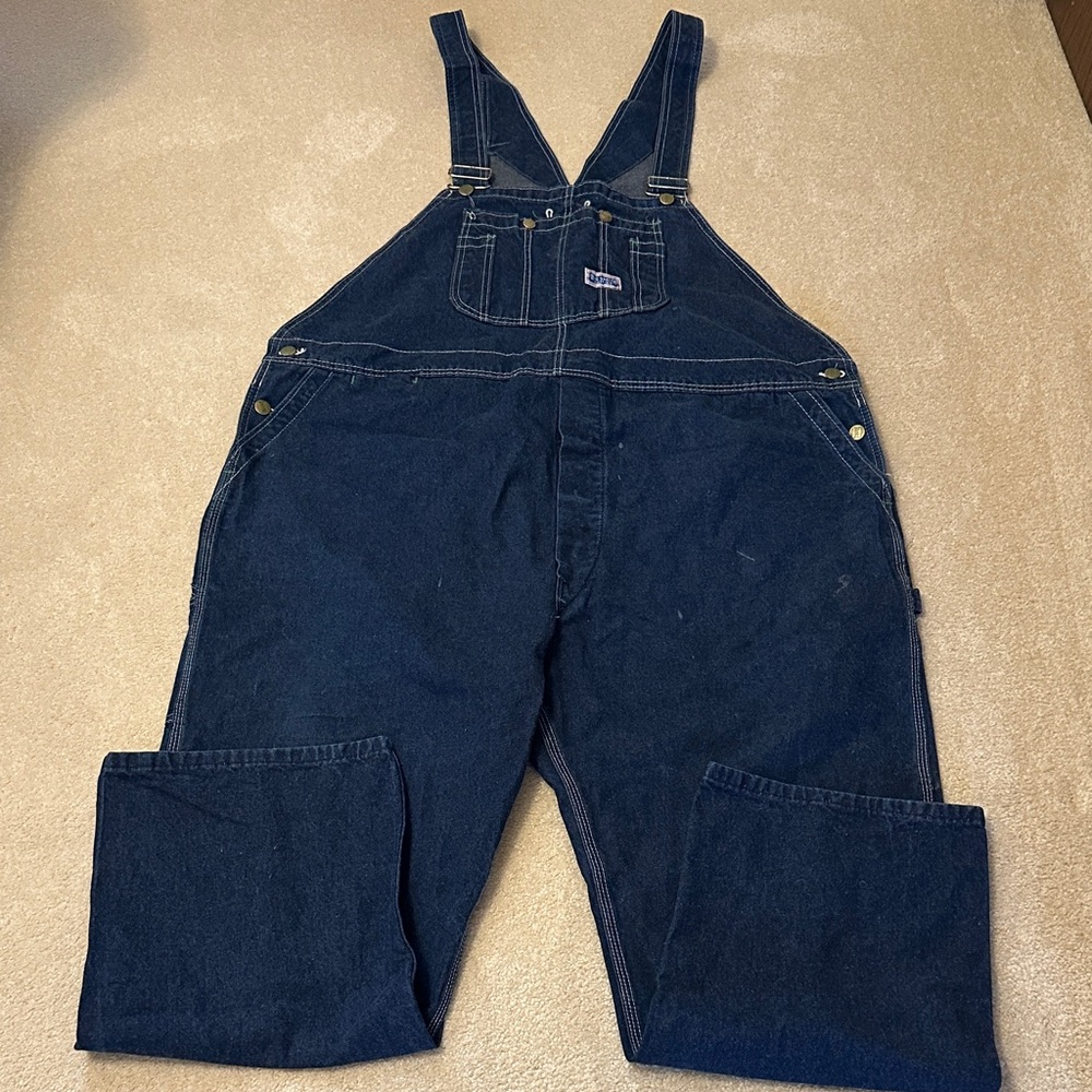 Vintage Big Smith Men's Blue Denim Overalls a few faint spots size 52x30